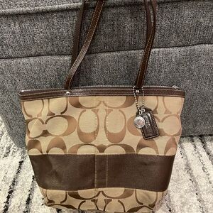 Coach Signature Brown and Tan Tote